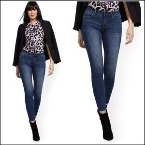 New York & Co Petite Lexi Mid-Rise Skinny Ankle Jeans, Blue, 12 P